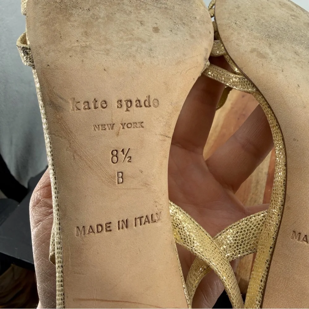 Kate Spade‎ Maribeth Slingback Gold Metallic Heels Pumps Stiletto Bow Glam 8.5
